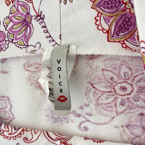 Y2K Tee Cap Sleeve Top Floral Paisley Pink Purple Fairy Grunge XL Made in USA - Picture 3 of 9